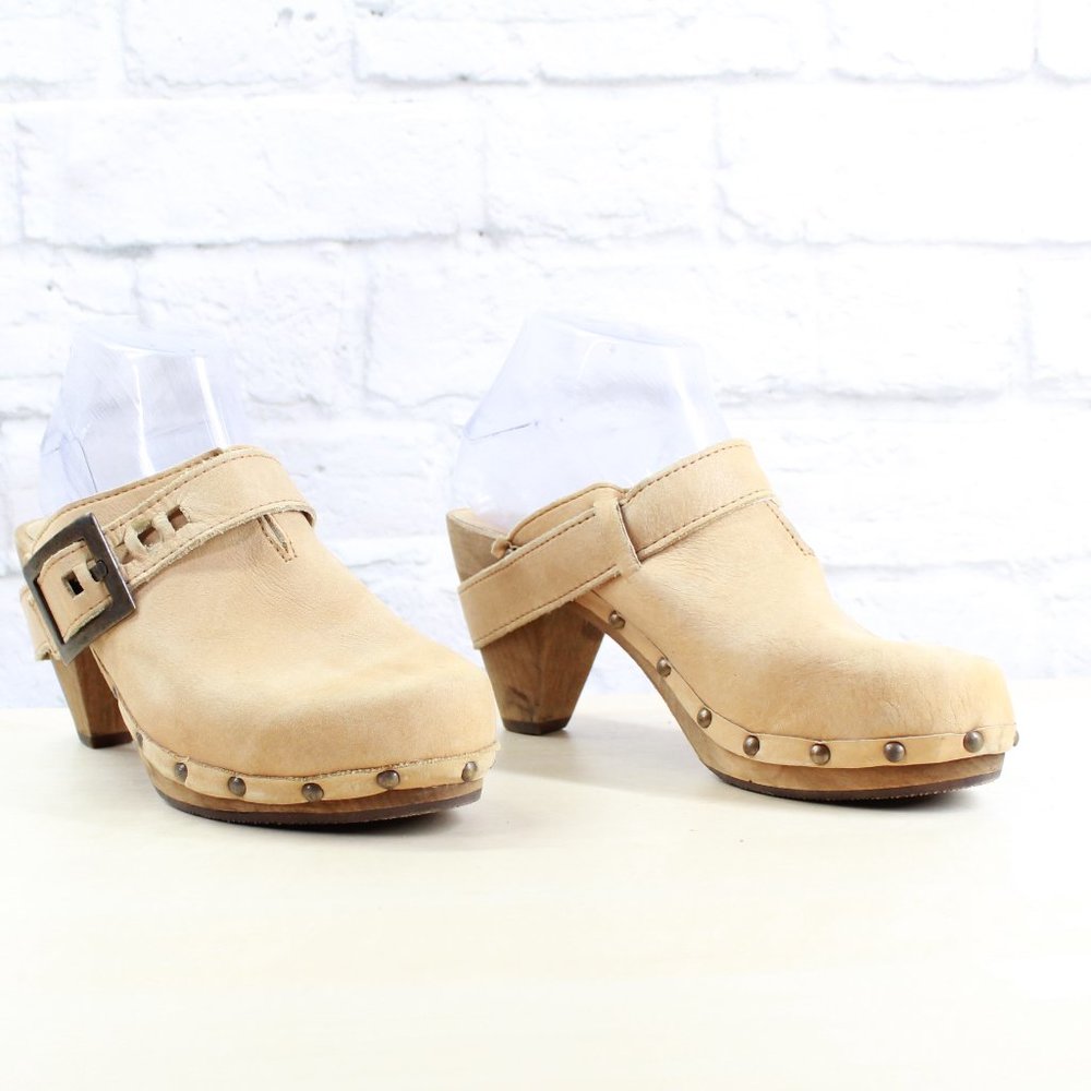 SANITA Brown Leather Wood Heel Backless Ankle Stra - Picture 3 of 9
